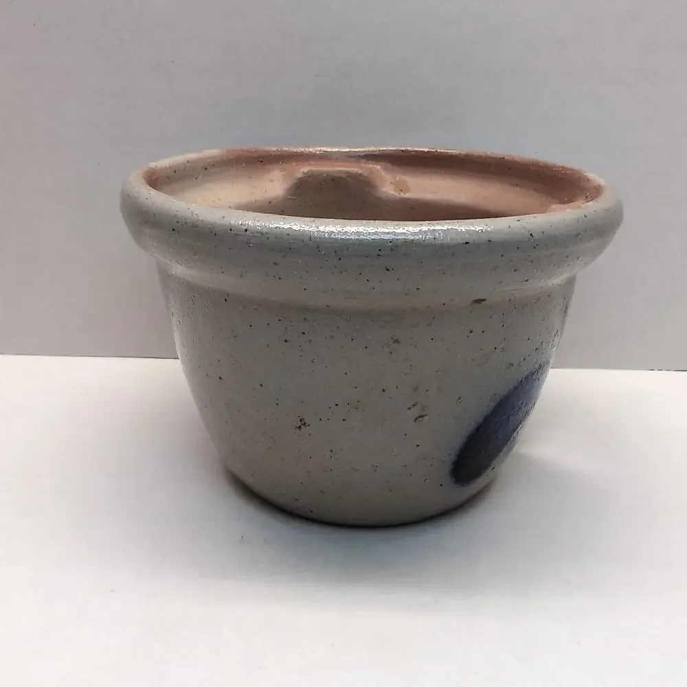 Rowe Pottery Works Heart Cutout Candle Crock Holder Votive Salt Glaze Folk Art
